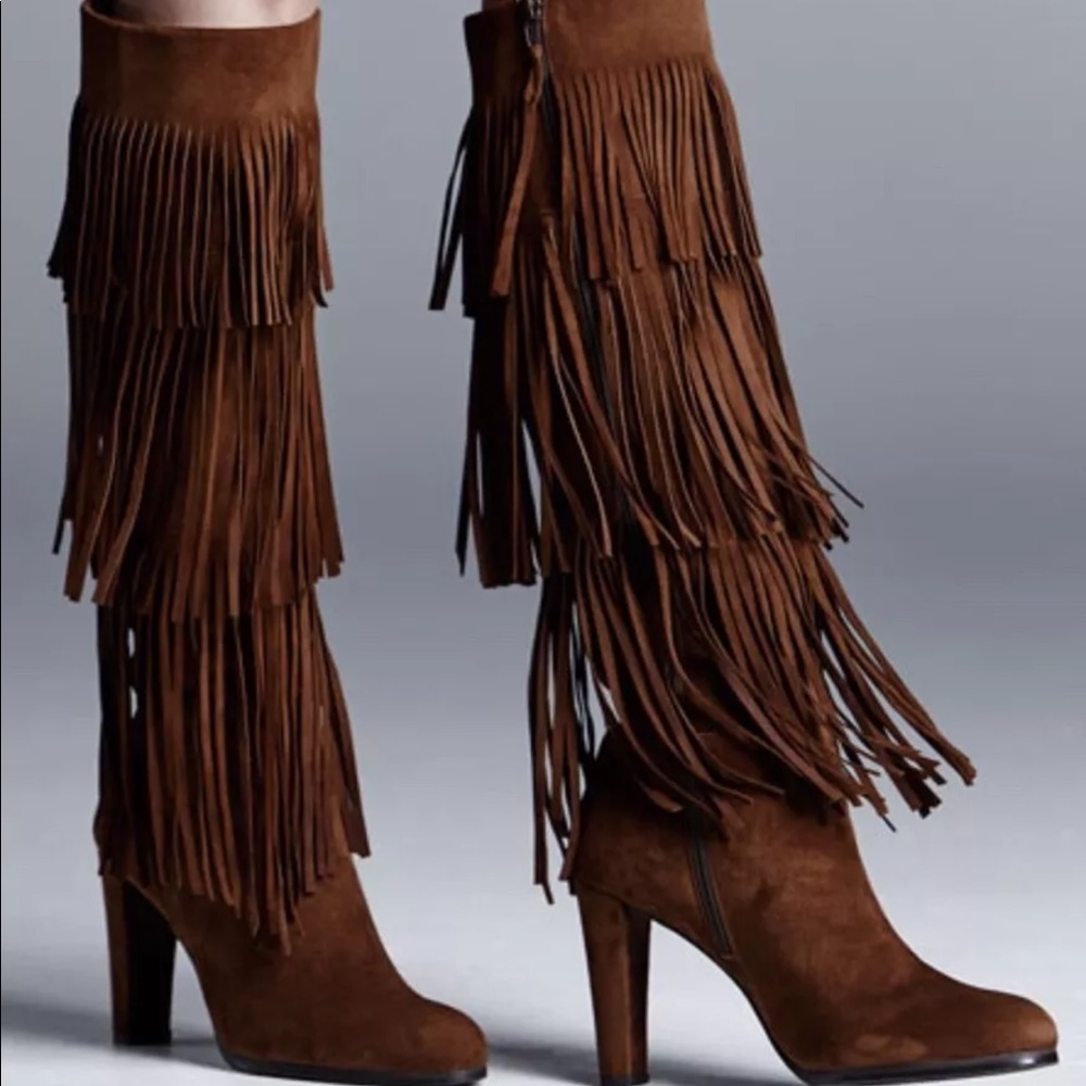Stuart Weitzman Fringie Walnut Brown Fringe 5.5